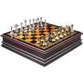 Chess Set Metal Pieces on Inlaid Burl